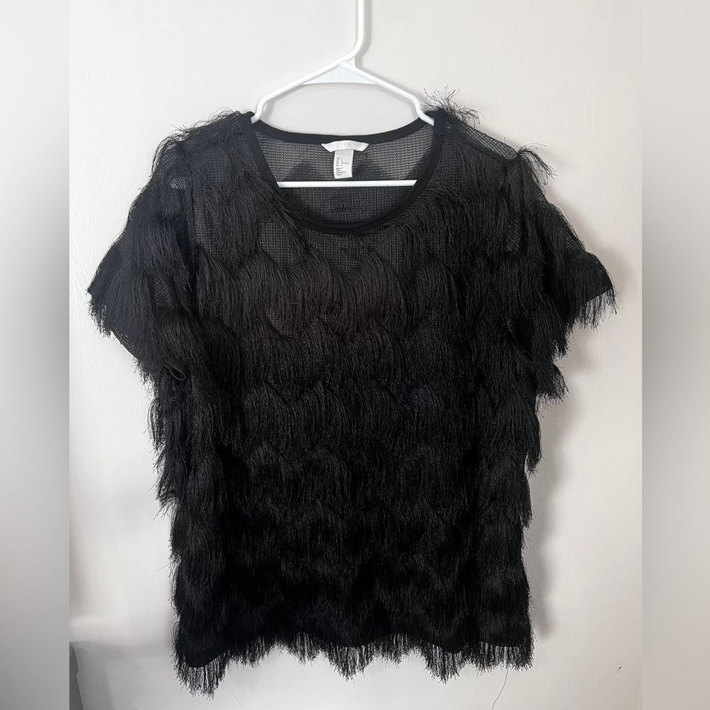 H&M Fringe Black Shirt